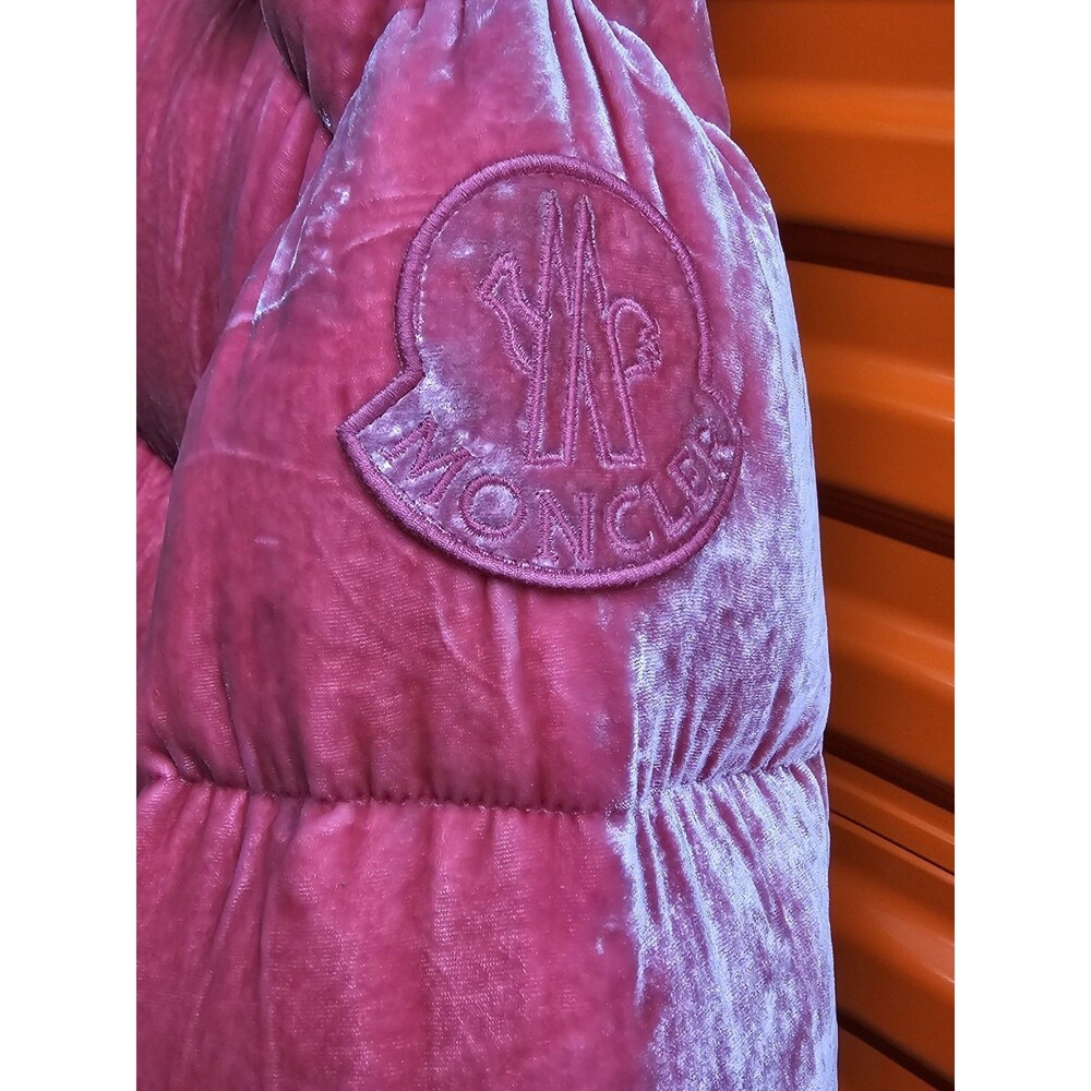 Moncler Fuchsia Caille Velvet Puffer Jacket Coat Womens 4 Pink - Picture 6 of 11